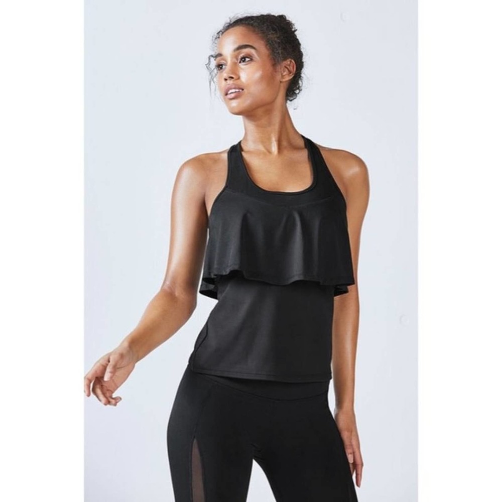 FABLETICS Black Ruffle Tier Ashlynn Black Gym Yoga Tank SMALL Dance Lounge